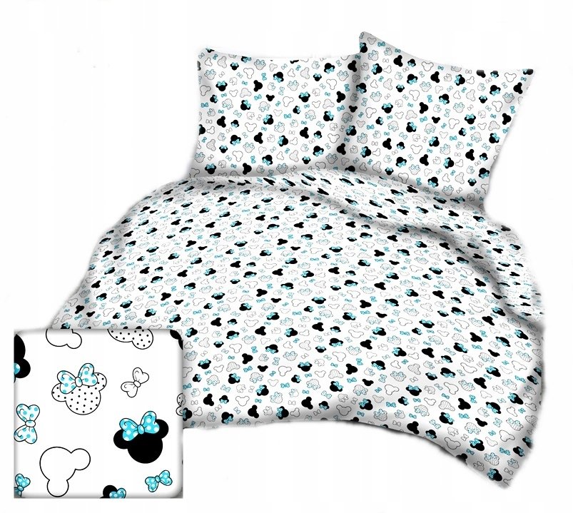 pościel bawełna lux 220x240 + 2 poszewka B 255-5 miki kokardy turkus- białe