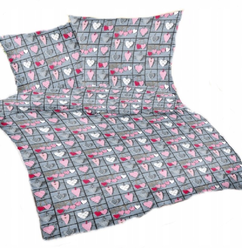 pościel kora lux 220x220 + 2 poszewki K 341 serca zawieszki czerwono szare