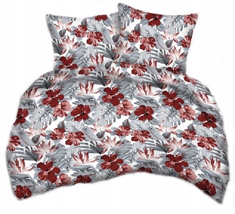 pościel bawełna deLUX 220x220 + 2 poszewki B 395-1 kwiecista monstera bordo