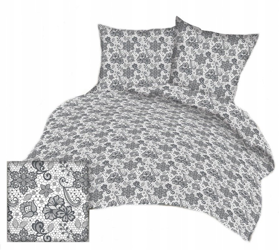pościel bawełna lux 200x220 + 2 poszewka B 388 koronka na białym