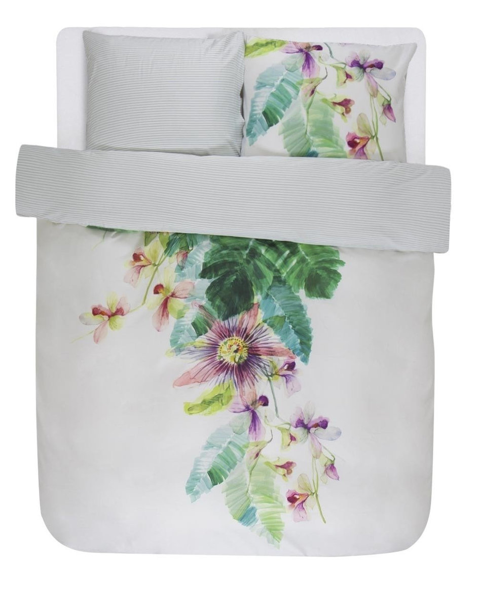 Bawełniany komplet pościeli satynowej, dekoracyjne poszewki na pościel, 100% bawełny - motyw egzotycznych kwiatów, Essenza