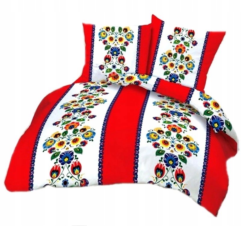 pościel bawełna lux 220x220 + 2 poszewka B 257-7 łowicz czerwony pas