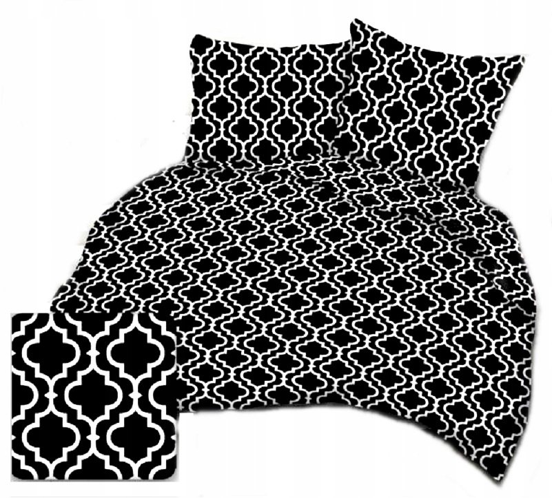 pościel bawełna lux 180x200 + 2 poszewka B 328-1 maroko białe na czarnym