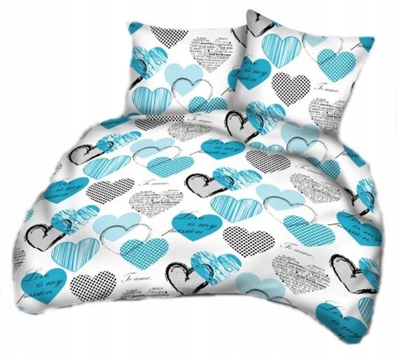 pościel bawełna lux 160x200 + 2 poszewka B 250-2 serducha blue