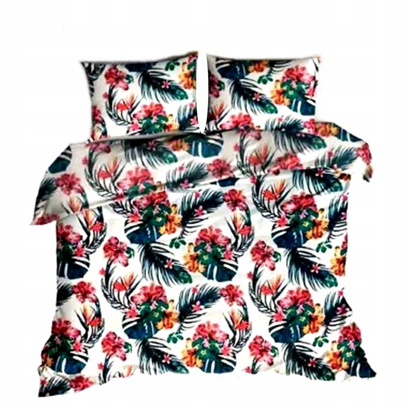 pościel bawełna deLUX 160x200 + 2 poszewki B 354 kwiaty w liściach palmy