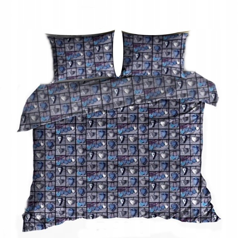 pościel z bawełny płaskiej 200x200 + 2 poszewki B 90-1 serca zaw niebieskie