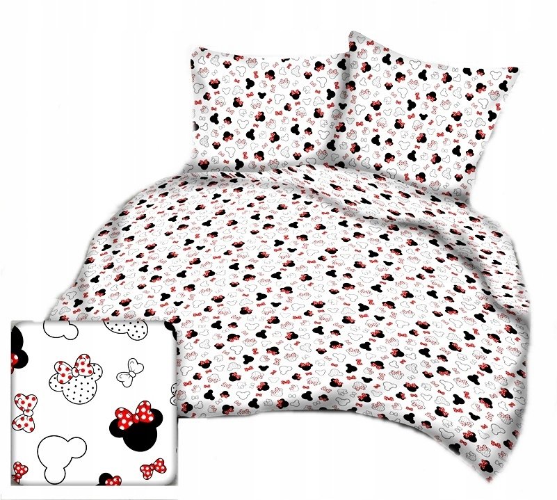 pościel bawełna lux 200x220 + 2 poszewka B 255-3 miki kokardy czerwono biał