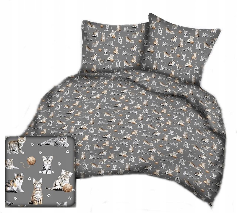 pościel bawełna lux 200x220 + 2 poszewka B 307-4 kociaki na graficie