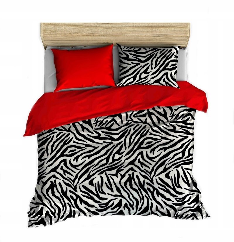 pościel z polaru 220x240 + 2 poszewki P 305-6 DUO zebra czarna / czerwony