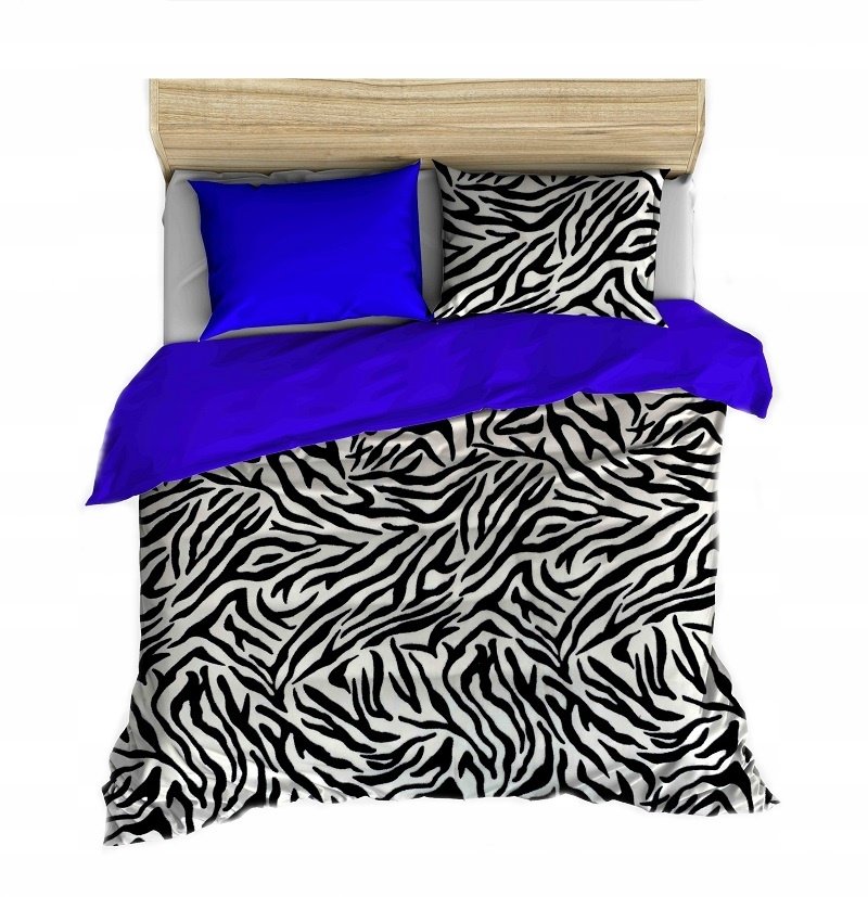 pościel z polaru 220x240 + 2 poszewki P 305-7 DUO zebra czarna / chaber