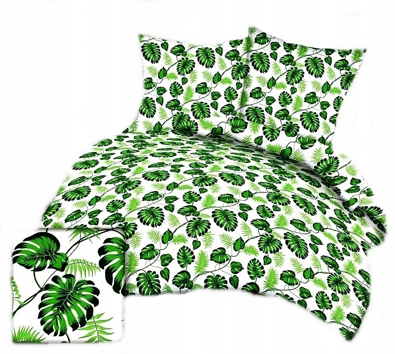 pościel z satyny 180x200 + 2x poszewka 100% bawełna S 49 liście palmy jasne