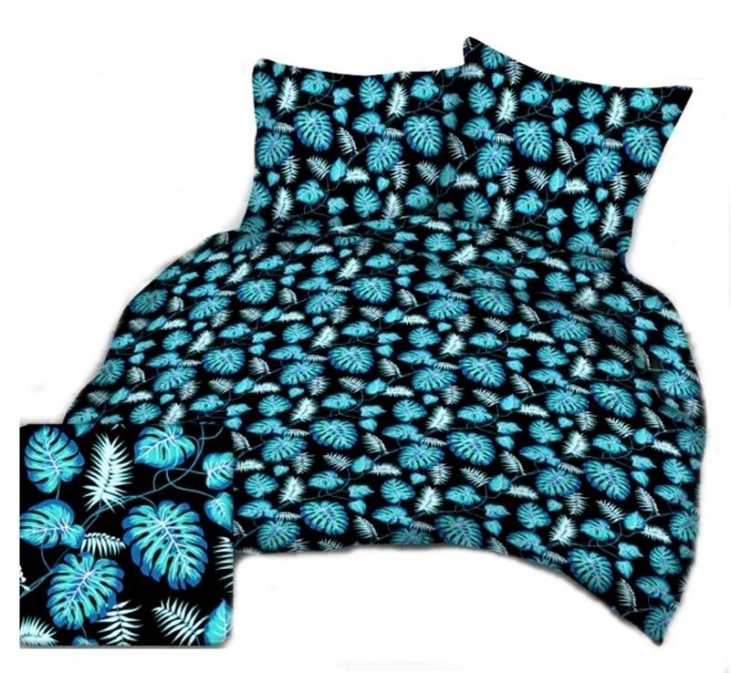 pościel bawełna lux 160x200 + 2 poszewka B 269-4 liście palmy turkus ciemny