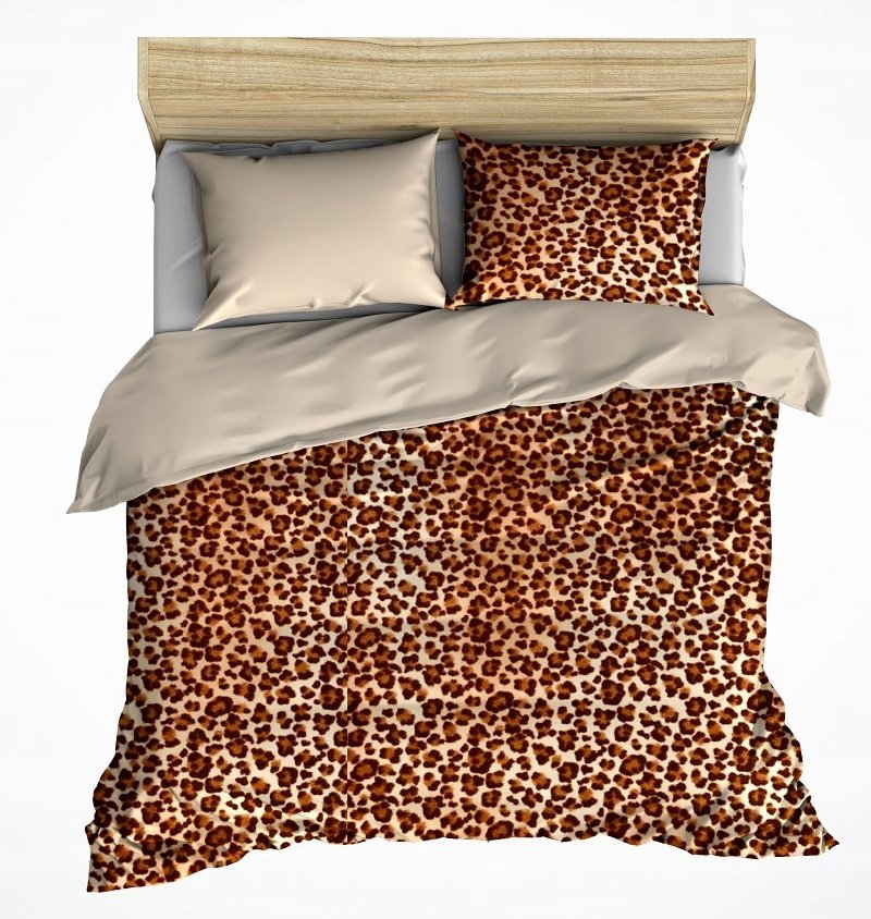 pościel z polaru 200x200 + 2 poszewki P 300-8 DUO panterka jasna / beż