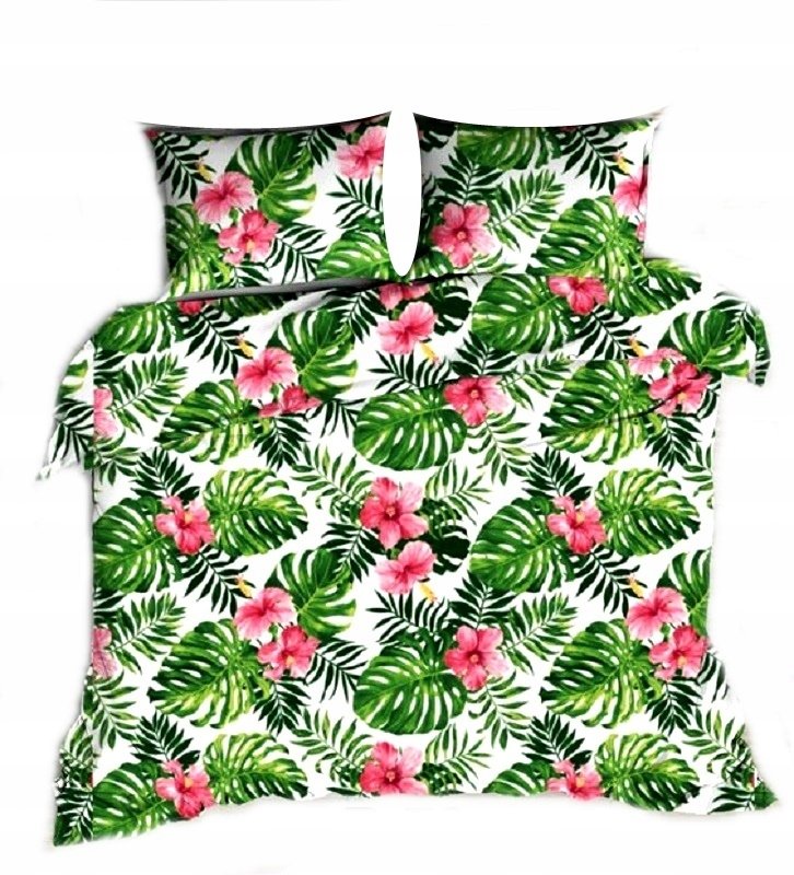 pościel z bawełny płaskiej 160x200 + 2 poszewki B 79 liście palmy hibiskus