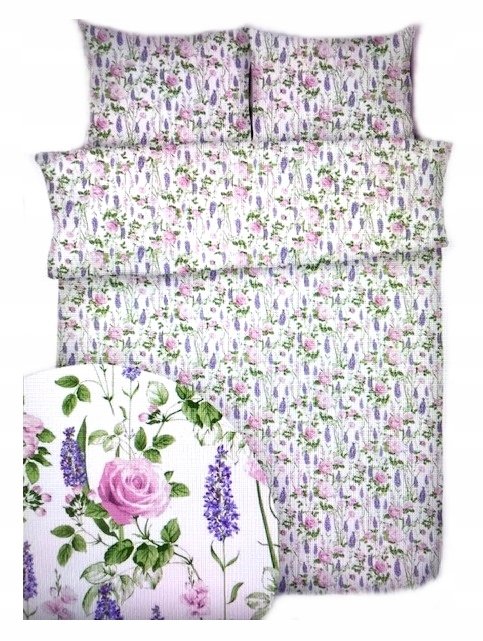 pościel bawełna deLUX 180x200 + 2 poszewki B 354-1 kwiaty lawendy