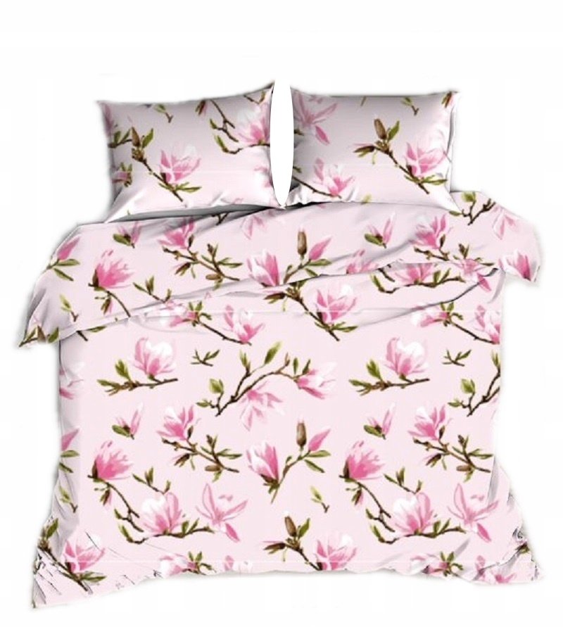 pościel bawełna lux 160x200 + 2 poszewka B 309 magnolie różowe