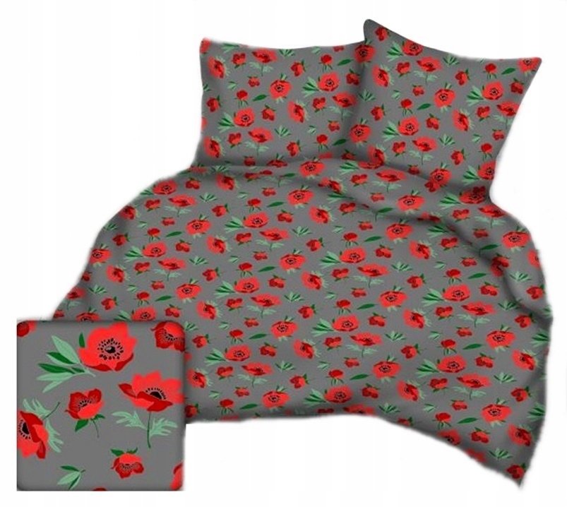 pościel bawełna lux 220x220 + 2 poszewka B 308-1 urocze maki czerwono grafi