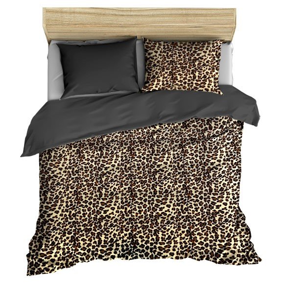 pościel z polaru 140x200 + 1 poszewka P 309-11 DUO panterka brąz / popiel