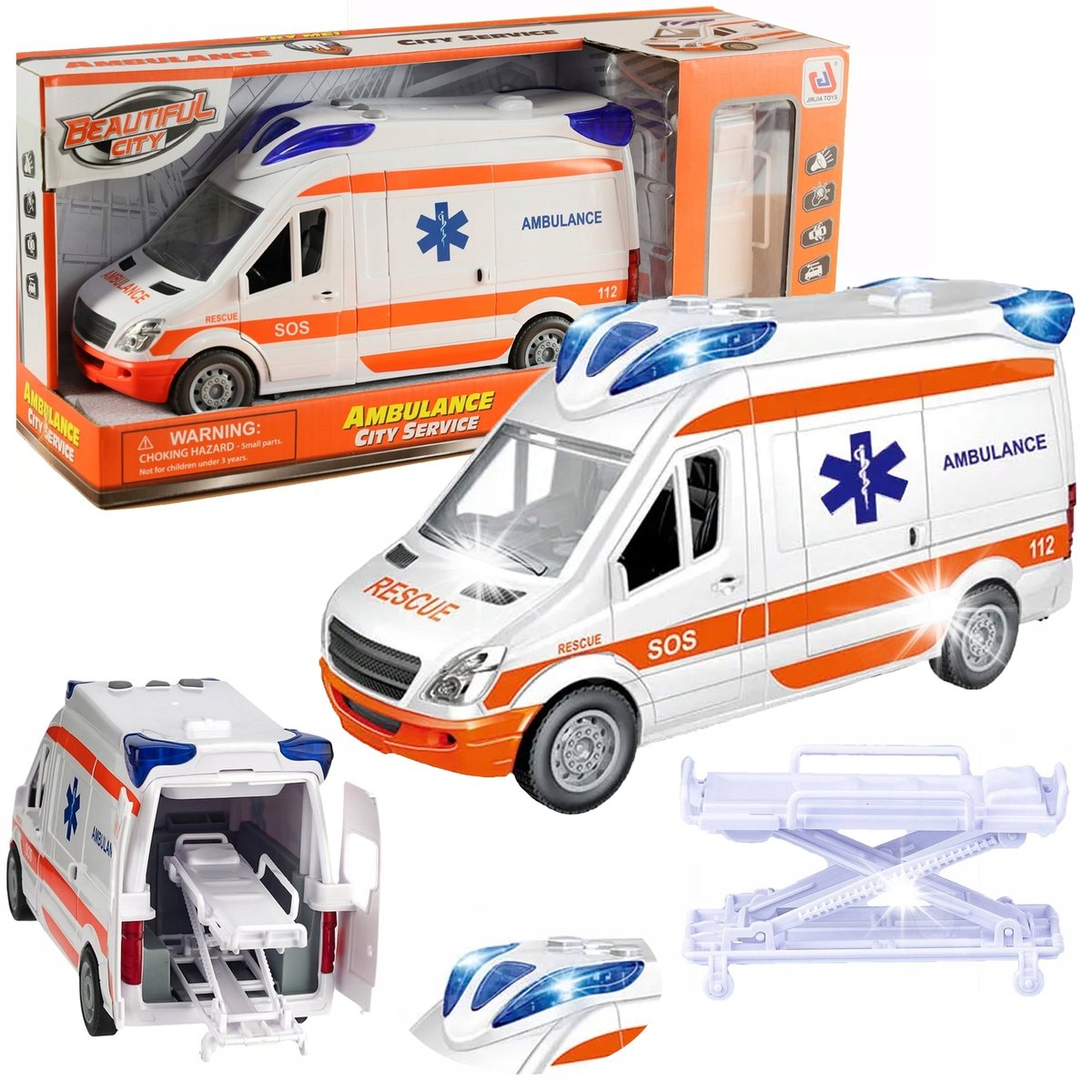 Ambulans Karetka Pogotowia Auto z Dźwięk Pogotowie Światło Otwierane Drzwi
