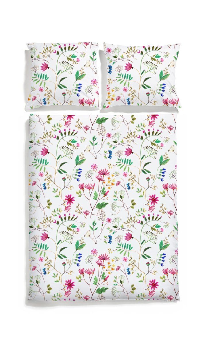 Komplet pościeli dwustronnej WHITE POCKET Kwiatki, 140x200 cm