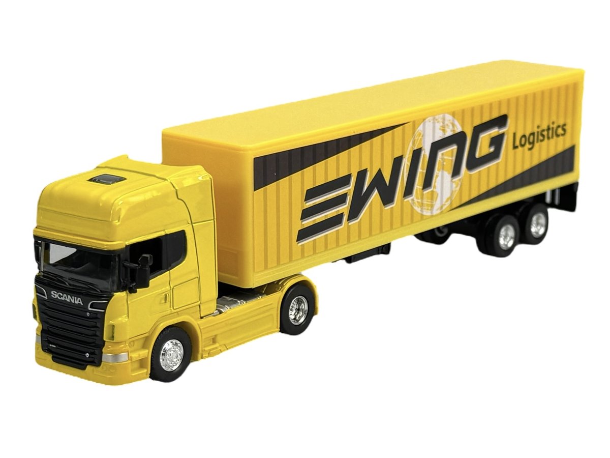 WELLY SCANIA V8 R730 ŻÓŁTA NACZEPA EWING 1:64 68022