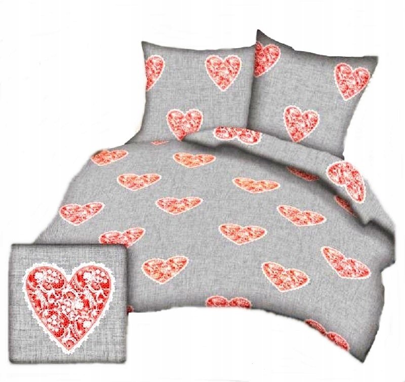 pościel kora lux 160x220 + 2 poszewki K 279-2 koronkowe serca czerwone