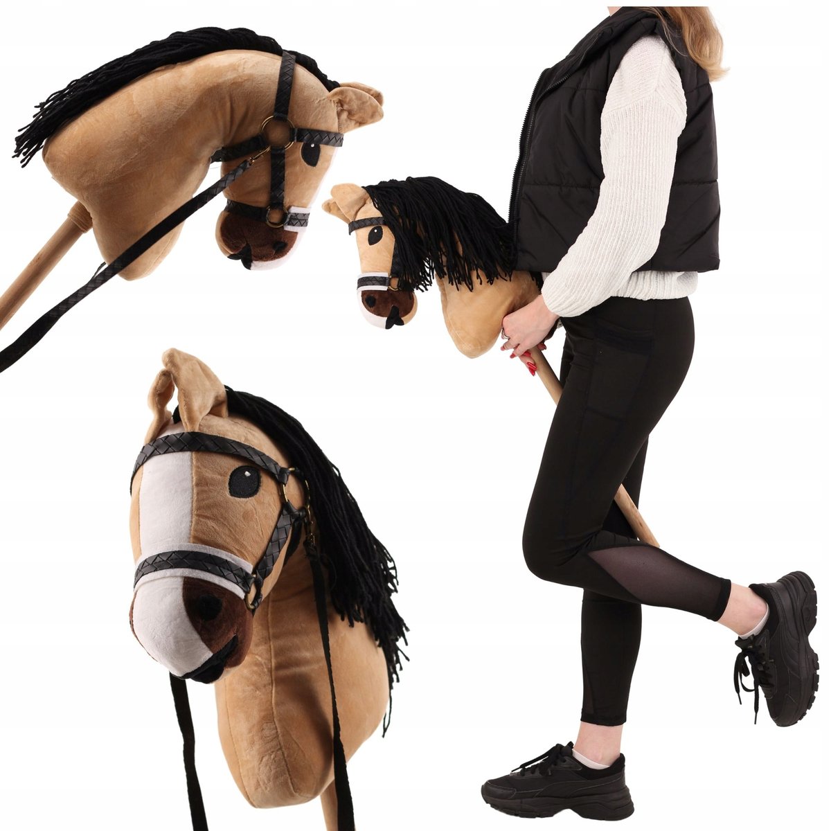 2 x HOBBY HORSE DUŻY A3 KOŃ NA KIJU NA PATYKU KONIK PLUSZOWY + WODZE + OGŁO