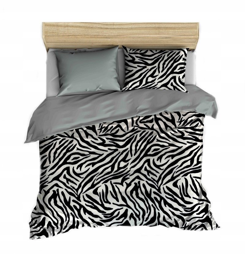 pościel z polaru 160x220 + 2 poszewki P 305-2 DUO zebra czarna / szary
