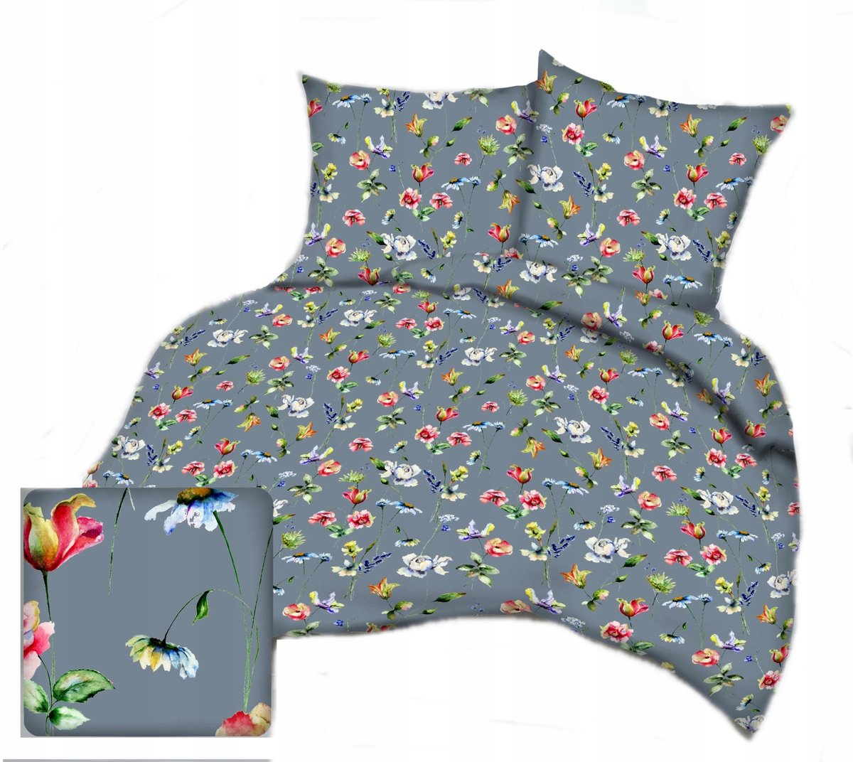 pościel kora lux 160x200 + 2 poszewki K 290-3 kwiaty malowane na graficie