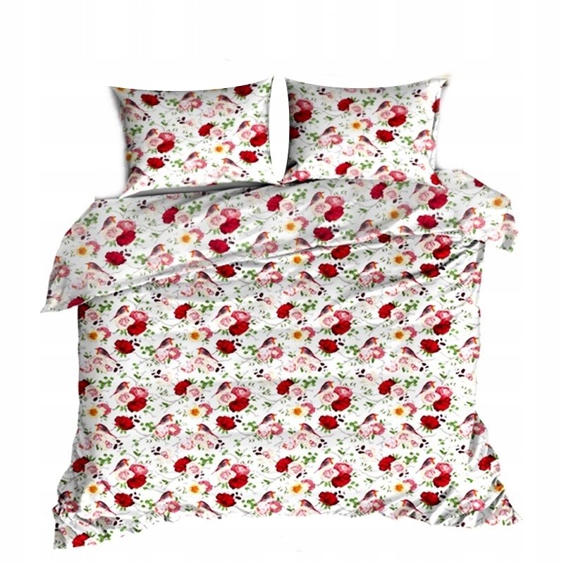 pościel z bawełny płaskiej 160x220 + 2 poszewki B 77 ptaszak biały