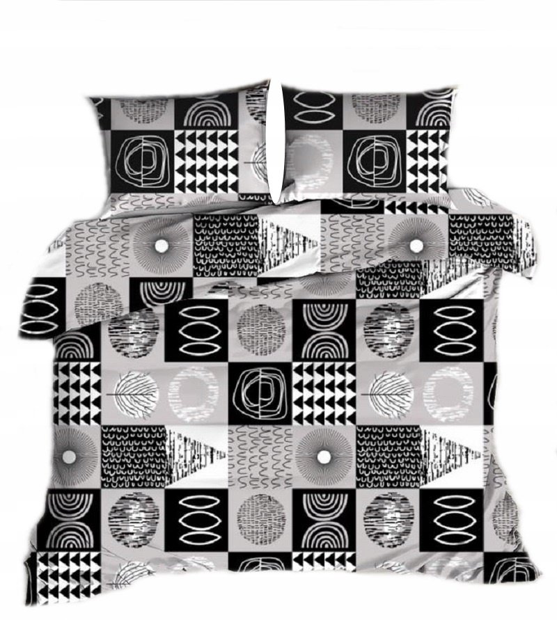 pościel z bawełny płaskiej 200x220 + 2 poszewki B 144 abstrakcyjna czarna