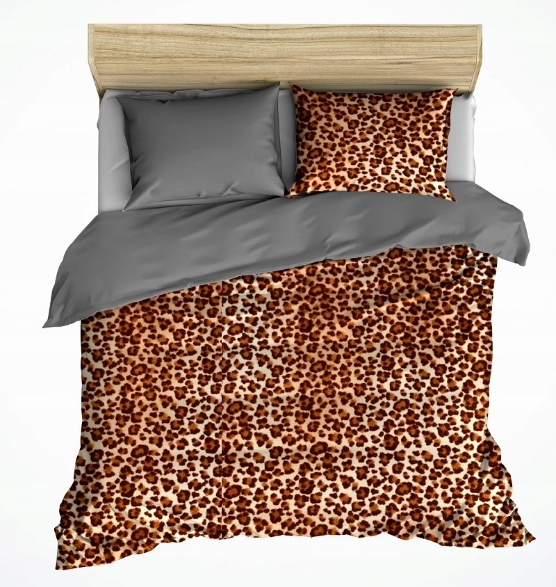 pościel z polaru 160x200 + 2 poszewki P 300-4 DUO panterka jasna / popiel