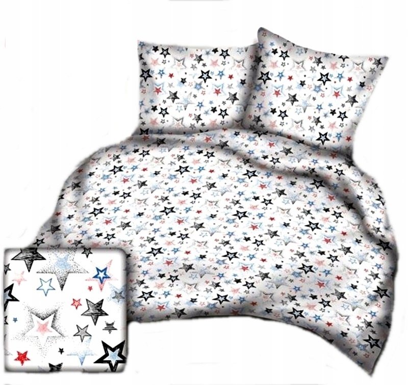 pościel bawełna lux 140x200 + 1 poszewka B 295 big star czerwono niebieski