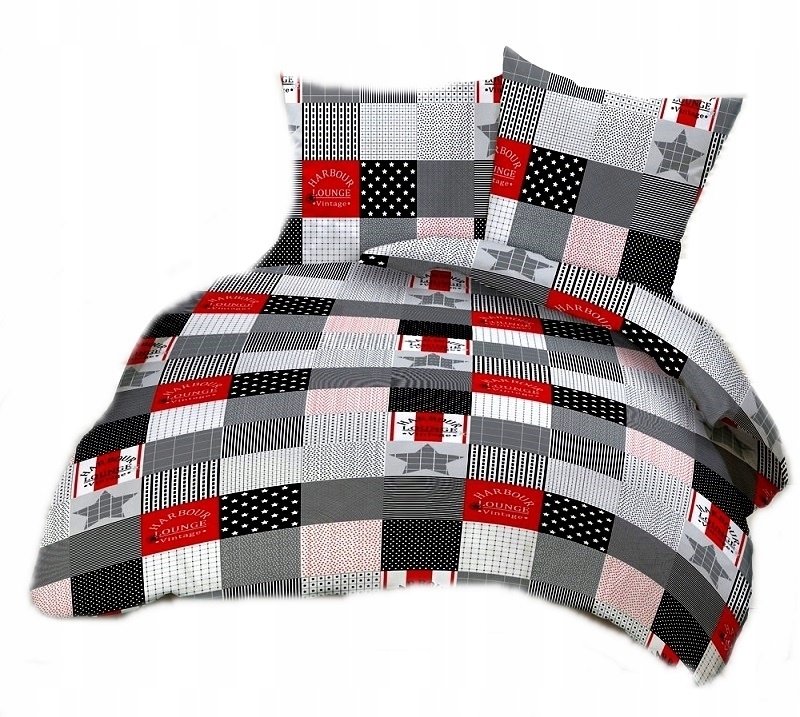pościel bawełna lux 220x220 + 2 poszewka B 264-2 ala patchwork czerwony