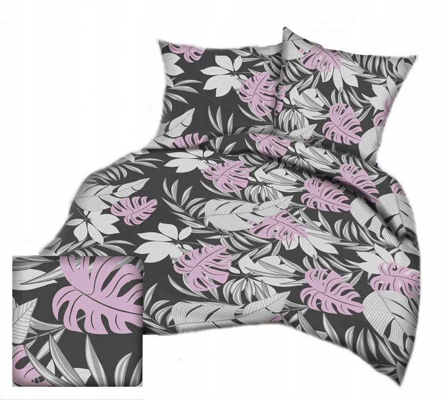 pościel bawełna lux 160x200 + 2 poszewka B 390 werona czarna z różem