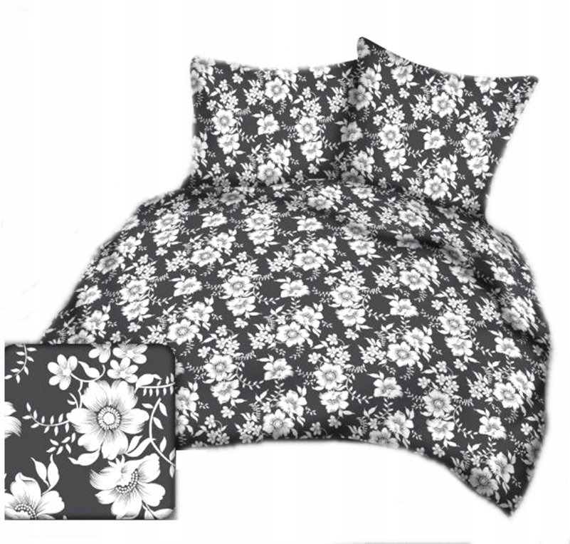 pościel kora lux 200x200 + 2 poszewki K 308-1 kwiaty białe na szarym