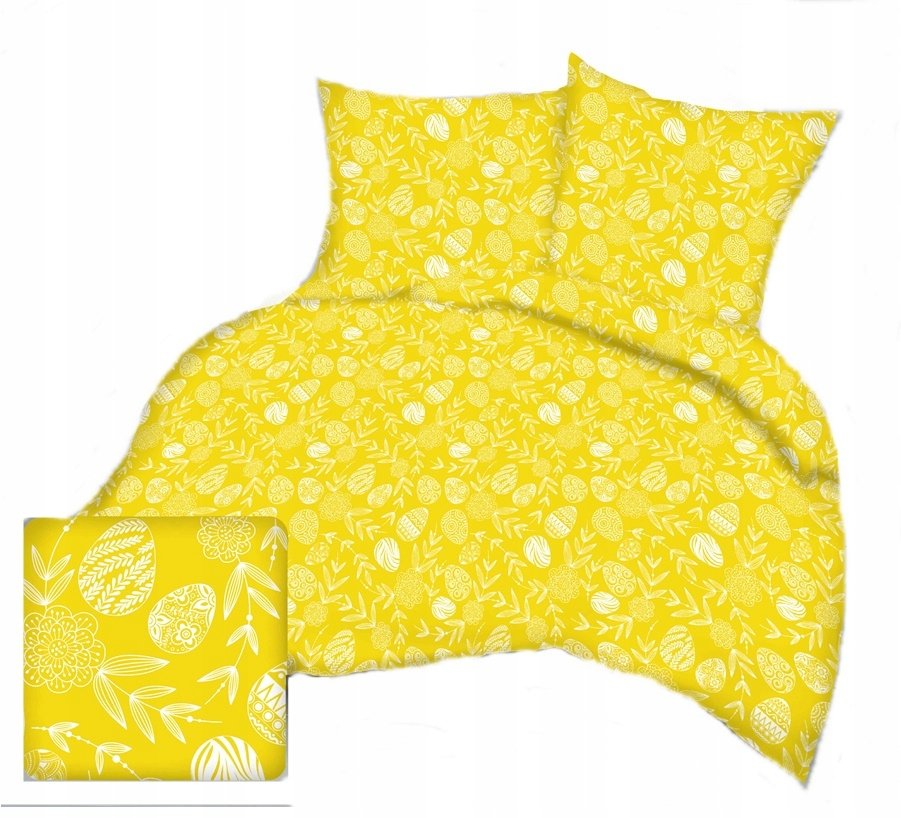 pościel bawełna lux 220x220 + 2 poszewka B 549-3 pisanki żółte Wielkanoc