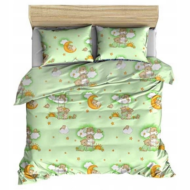 pościel z flaneli 160x200 + 2x poszewka F 100-1 miś w chmurach seledyn