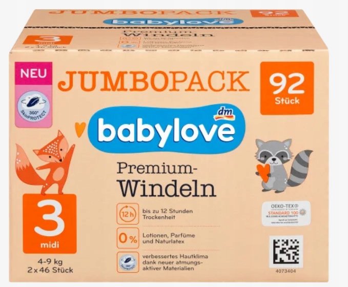 Pieluszki Babylove PREMIUM WINDELN Rozmiar 3 92 szt.