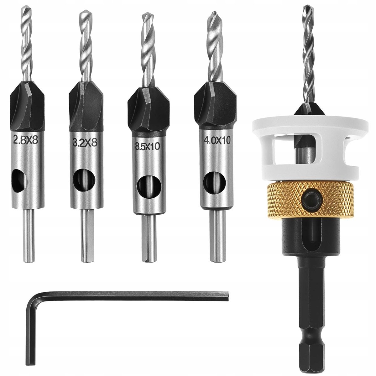 WIERTŁA Z OGRANICZNIKIEMØ 2,8/3,2/3,5/4 mm x 8 mm X6 POGŁĘBIAJĄCE DO DREWNA