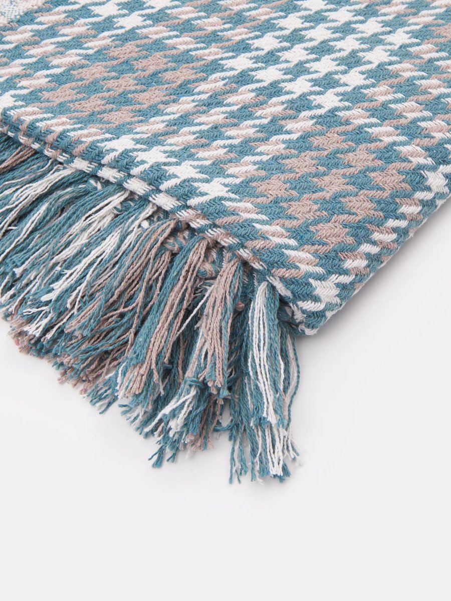 KOC pled 130x160 frędzlami pastelowy BOHO pepitka
