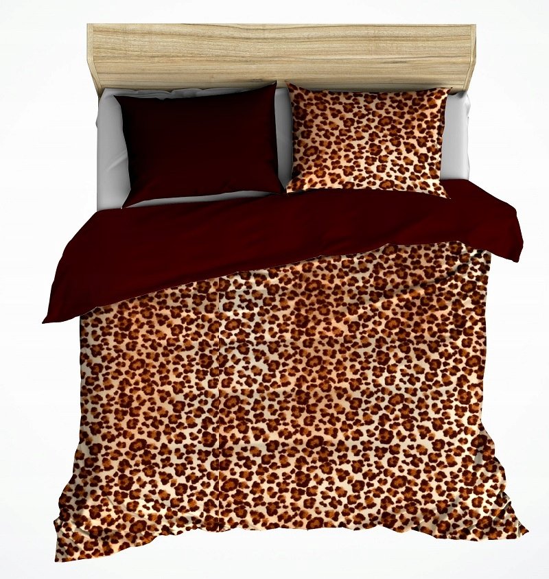 pościel z polaru 200x220 + 2 poszewki P 300-3 DUO panterka jasna /brąz ciem
