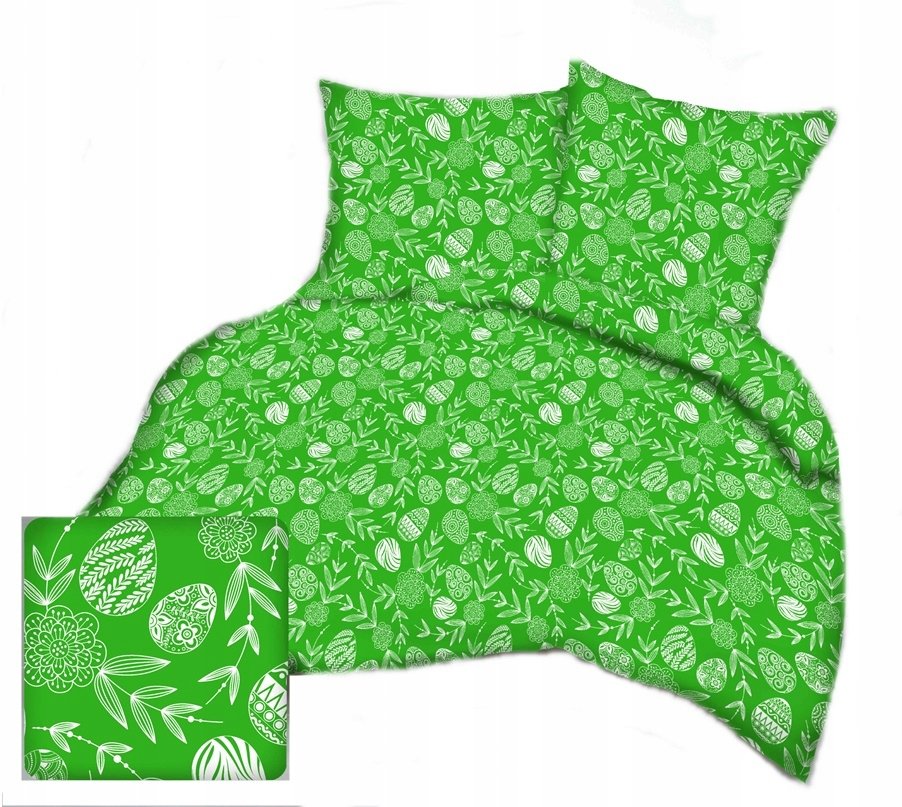 pościel bawełna lux 160x220 + 2 poszewka B 549-2 pisanki zielone Wielkanoc