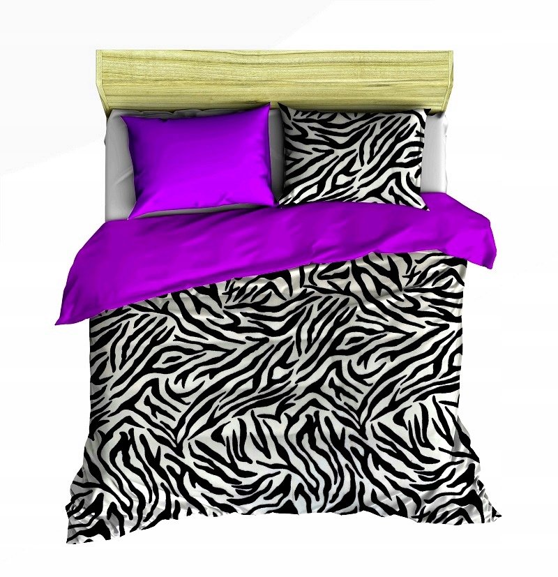 pościel z polaru 220x220 + 2 poszewki P 305-5 DUO zebra czarna / fiolet