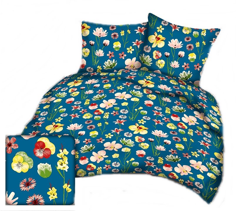 pościel bawełna deLUX 220x220 + 2 poszewki B 293-2 kwiaty malowane na turku