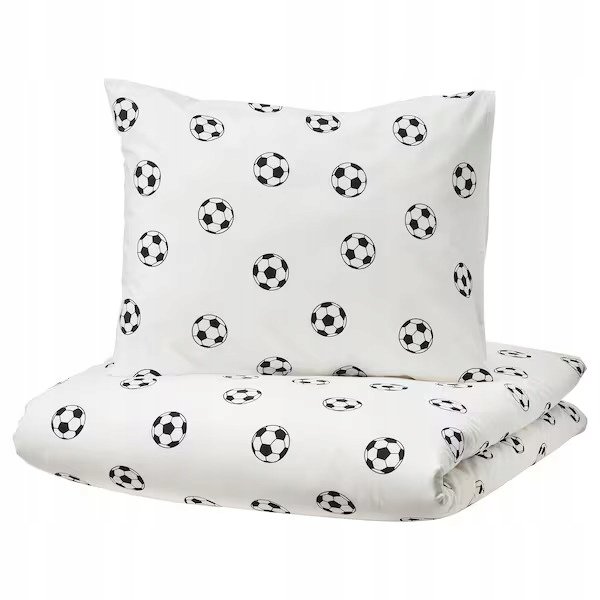 IKEA SPORTSLIG Pościel dziecięca 150x200 wzór PIŁKI piłka nożna biała