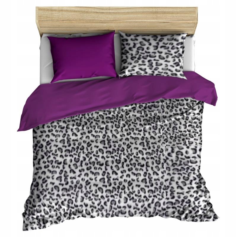 pościel z polaru 160x220 + 2 poszewki P 304-2 DUO panterka czarna / fiolet