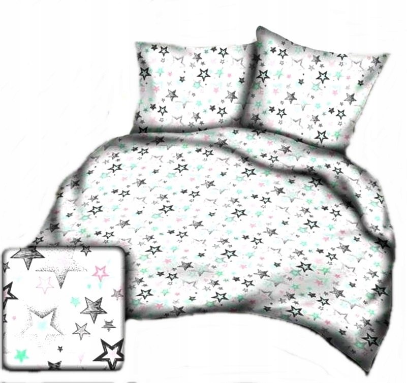 pościel bawełna lux 160x200 + 2 poszewka B 295-1 big star różowo miętowy