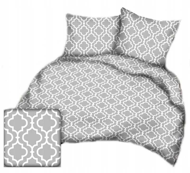 pościel bawełna lux 220x240 + 2 poszewka B 328-2 maroko białe na szarym