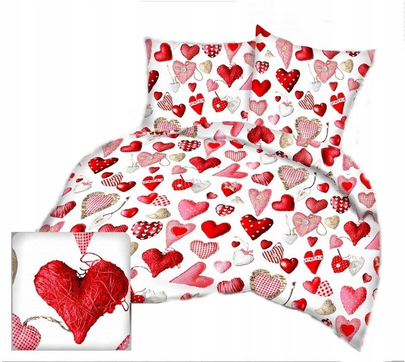 pościel kora lux 220x240 + 2 poszewki K 348 walentynkowy czar biały